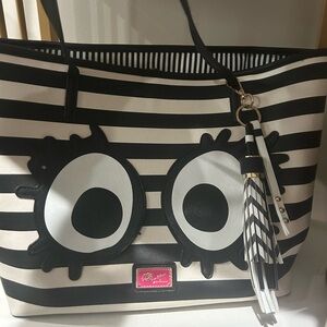 Chic Betsey Johnson Striped Black and White Tote Bag